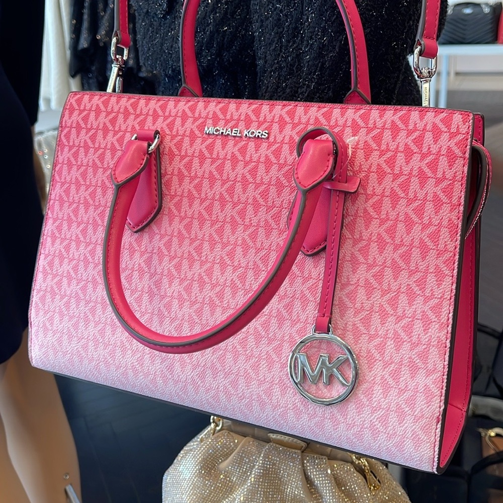 Michael Kors Sheila Medium Ombré Signature CZ Logo Satchel Crossbody Center - Picture 8 of 16